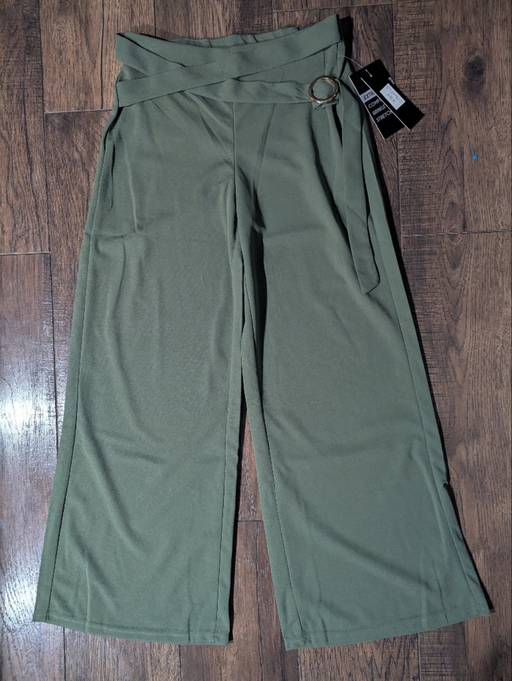La La Muse Women's Olive Green Palazzo Pants w/ Waist Strap Buckle Size M NWT